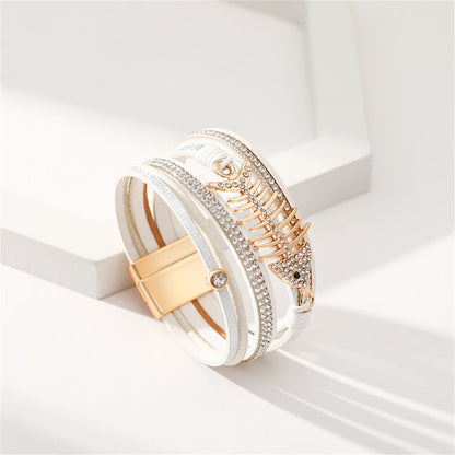 White Polystyrene and Cubic Zirconia Fishbone Layered Bracelet, bracelet for women, elegant gift for her, detail close-up