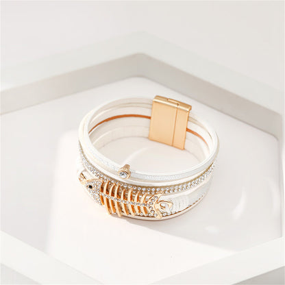 White Polystyrene and Cubic Zirconia Fishbone Layered Bracelet, bracelet for women, elegant gift for her, lifestyle look