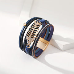 Navy Polystyrene & Cubic Zirconia Fishbone Layered Bracelet