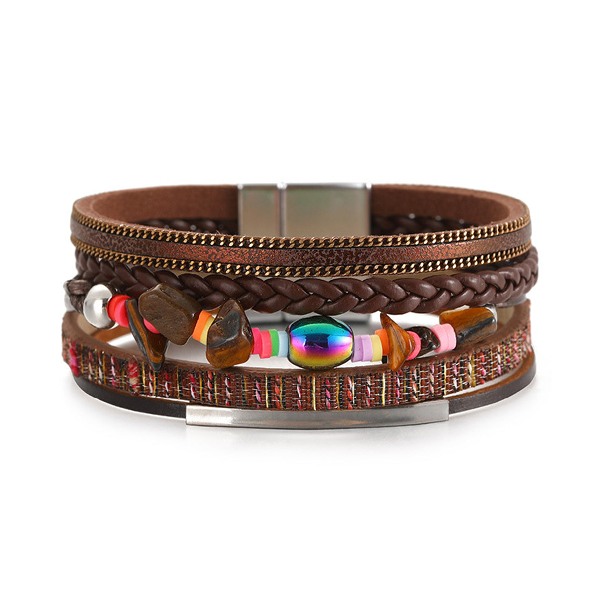 Brown Polystyrene and Resin Layered Bracelet, bracelet for women, dainty minimalist design, front view