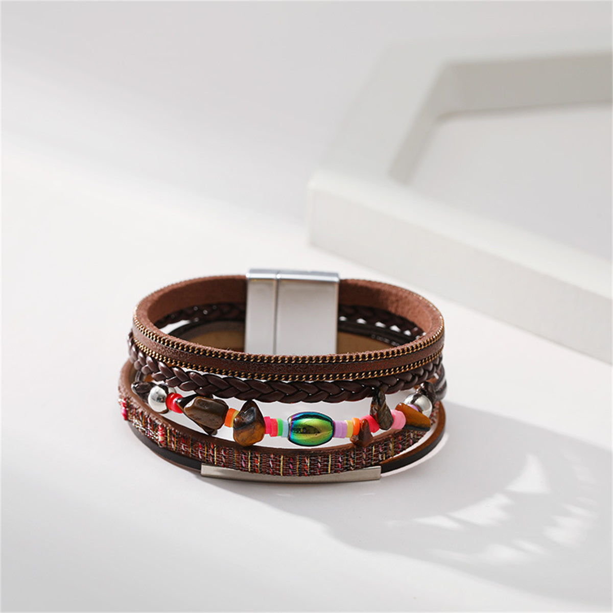 Brown Polystyrene and Resin Layered Bracelet, bracelet for women, dainty minimalist design, styled look