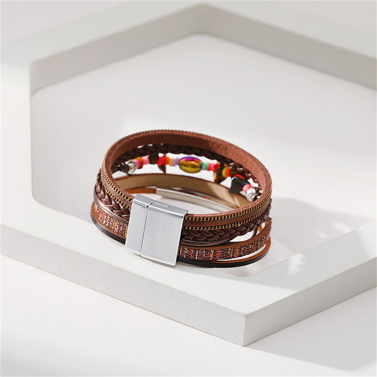 Brown Polystyrene & Resin Layered Bracelet