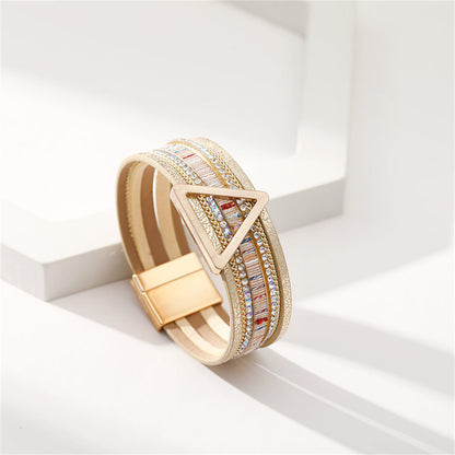 Golden Polystyrene and Cubic Zirconia Triangle Layered Bracelet, gold bracelet for women, lifestyle look