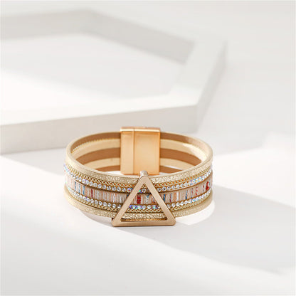 Golden Polystyrene and Cubic Zirconia Triangle Layered Bracelet, gold bracelet for women, detail close-up