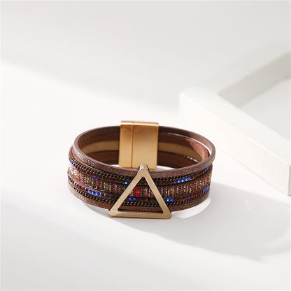 Brown Polystyrene and Cubic Zirconia Triangle Layered Bracelet, bracelet for women, dainty minimalist design, side view