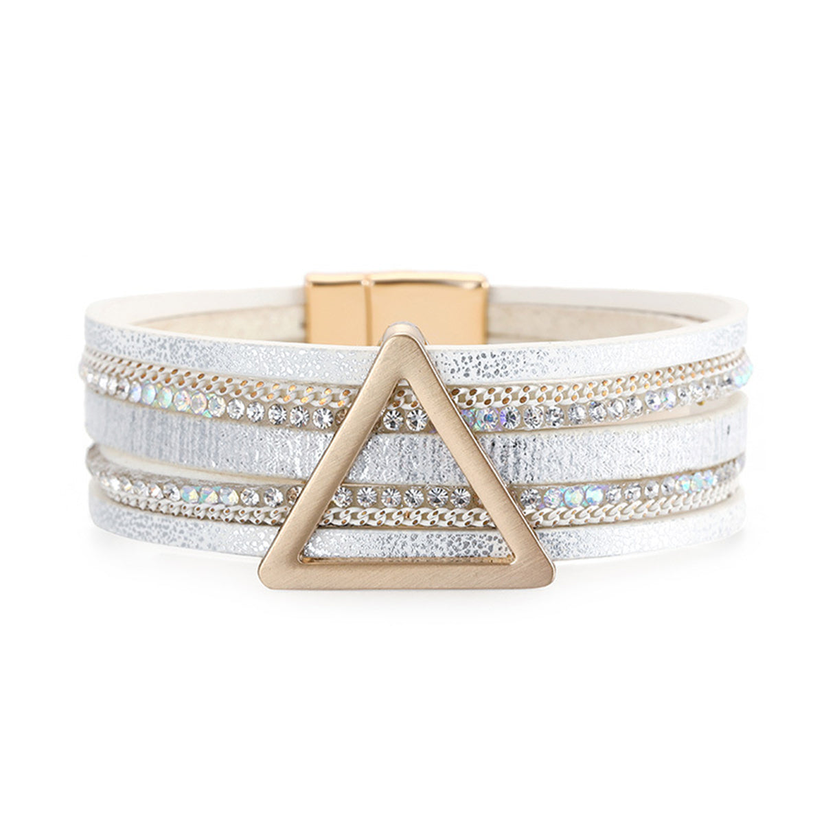 White Polystyrene and Cubic Zirconia Triangle Layered Bracelet, bracelet for women, everyday style, front view
