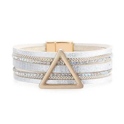 White Polystyrene and Cubic Zirconia Triangle Layered Bracelet, bracelet for women, everyday style, front view