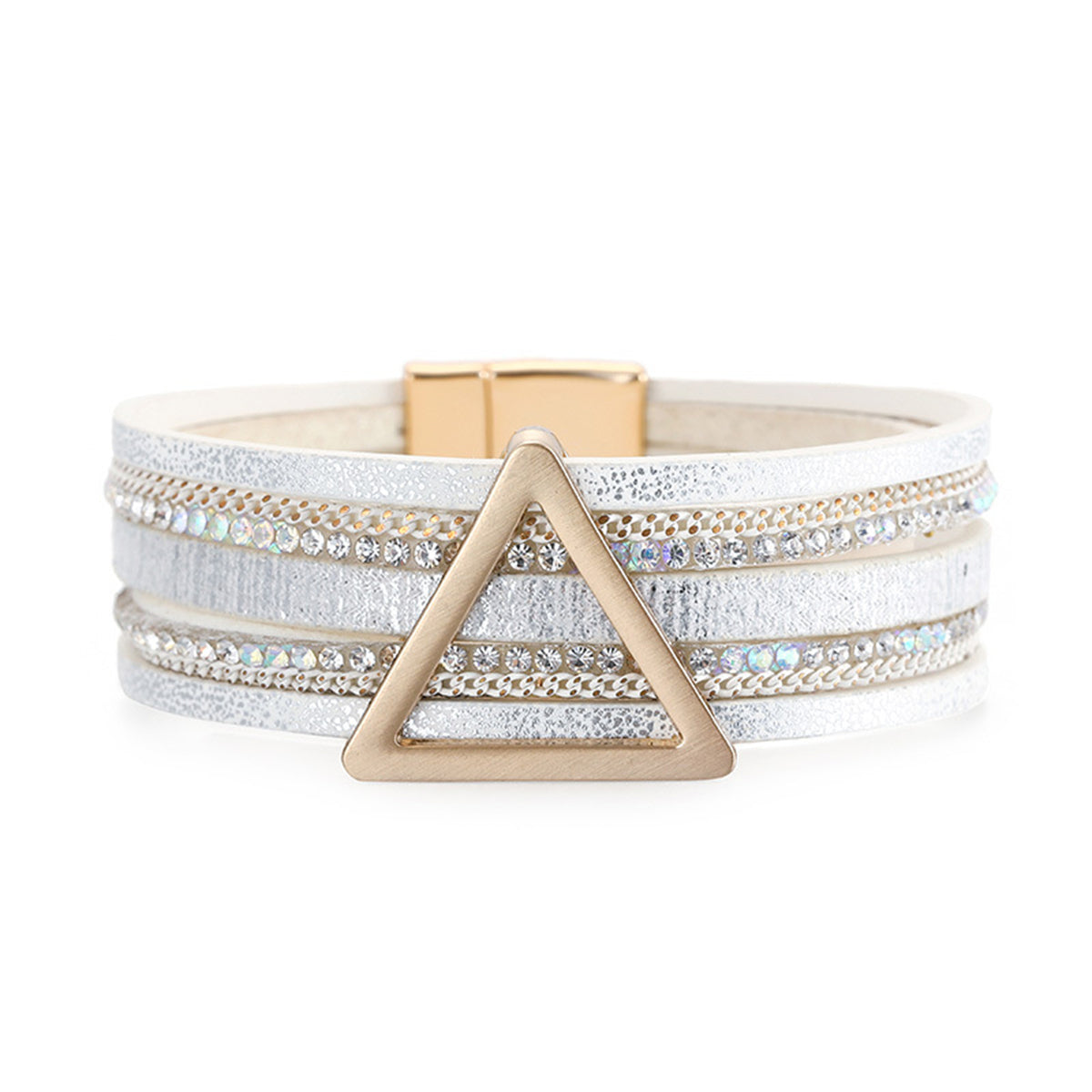 White Polystyrene & Cubic Zirconia Triangle Layered Bracelet
