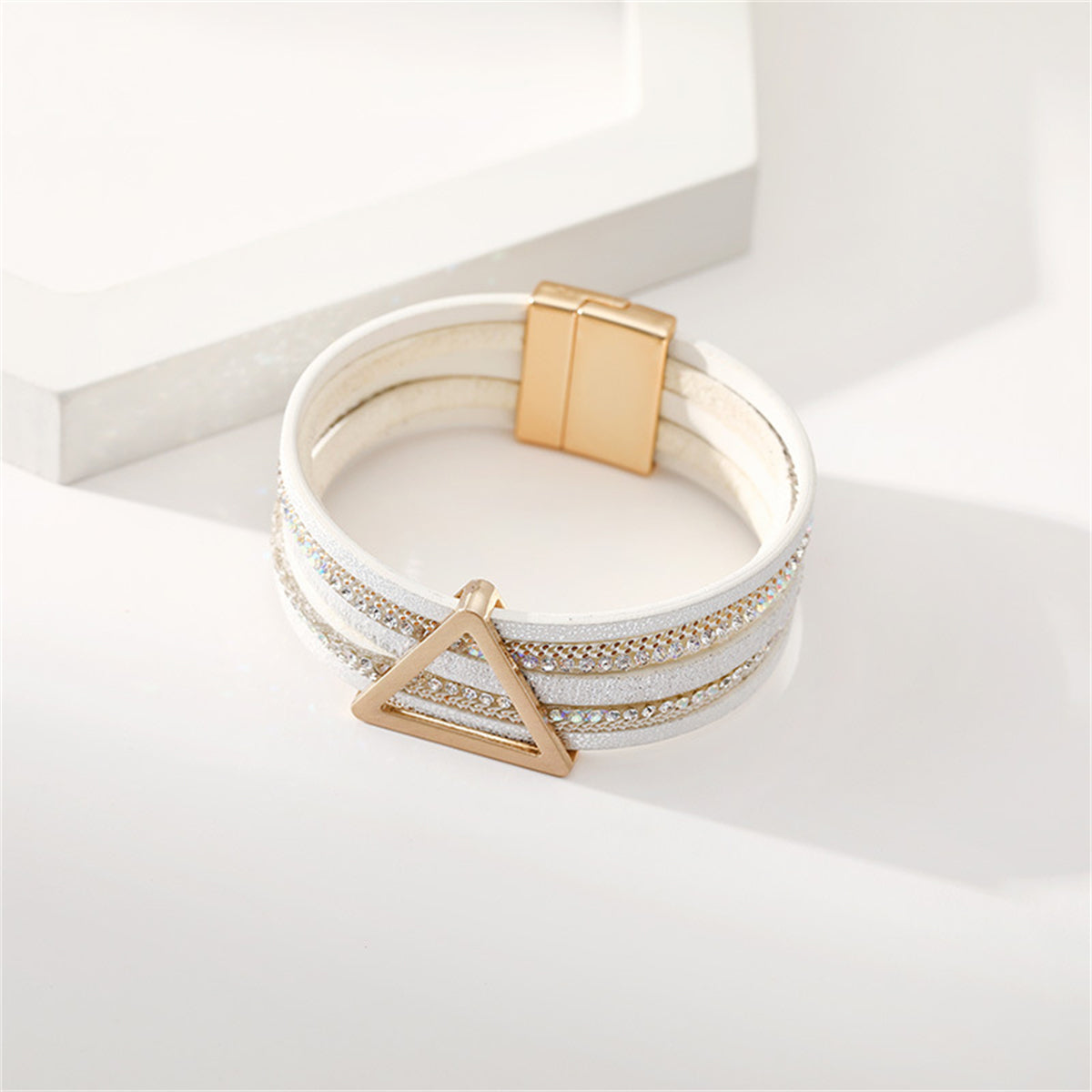 White Polystyrene and Cubic Zirconia Triangle Layered Bracelet, bracelet for women, everyday style, lifestyle look
