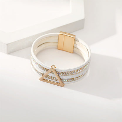 White Polystyrene and Cubic Zirconia Triangle Layered Bracelet, bracelet for women, everyday style, lifestyle look
