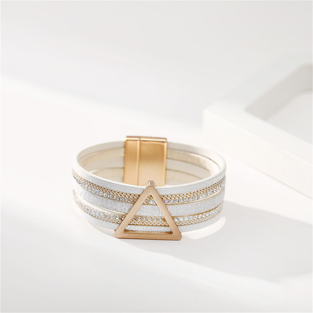 White Polystyrene and Cubic Zirconia Triangle Layered Bracelet, bracelet for women, everyday style, side view