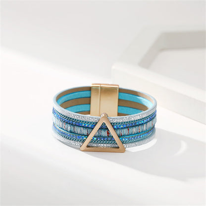 Blue Polystyrene and Cubic Zirconia 18K Gold-Plated Triangle Multi-Strand Bracelet, gold bracelet for women, side view