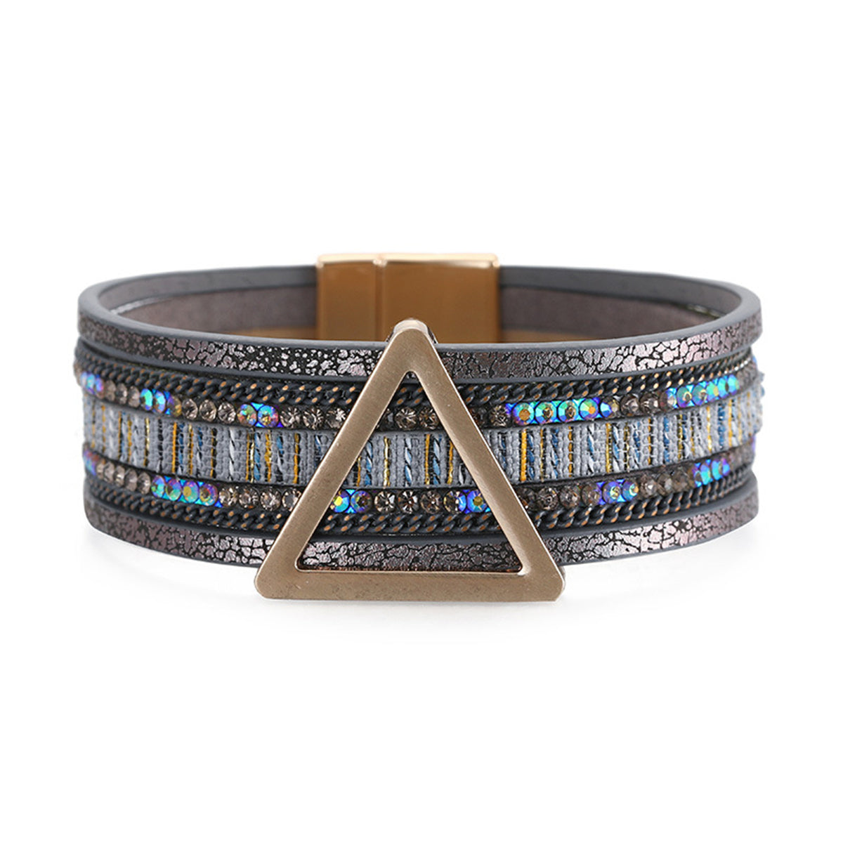Teal Polystyrene and Cubic Zirconia Triangle Layered Bracelet, bracelet for women, dainty minimalist design, front view