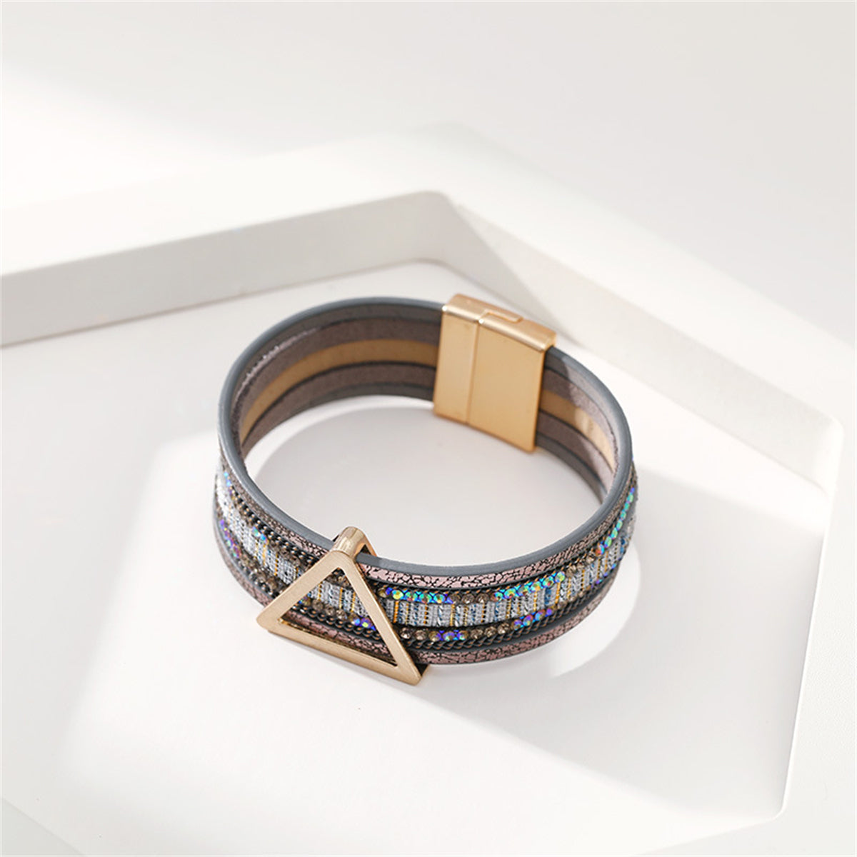 Teal Polystyrene and Cubic Zirconia Triangle Layered Bracelet, bracelet for women, dainty minimalist design, styled look