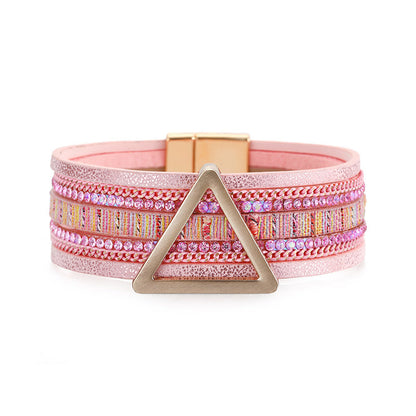 Pink Polystyrene and Cubic Zirconia Triangle Layered Bracelet, bracelet for women, dainty minimalist design, front view