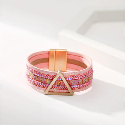 Pink Polystyrene and Cubic Zirconia Triangle Layered Bracelet, bracelet for women, dainty minimalist design, detail close-up