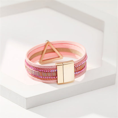 Pink Polystyrene and Cubic Zirconia Triangle Layered Bracelet, bracelet for women, dainty minimalist design, styled look