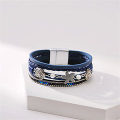 Navy Polystyrene & Pearl Turtle Starfish Layered Bracelet