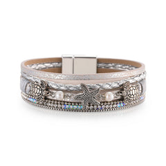 Polystyrene & Pearl Silver-Plated Turtle Starfish Layered Bracelet