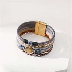 Brown Quartz & Gray Polystyrene 18K Gold-Plated Cubic Zirconia-Accent Stacked Bracelet