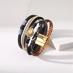 Brown Quartz & Black Polystyrene 18K Gold-Plated Cubic Zirconia-Accent Stacked Bracelet