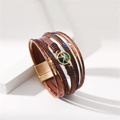 Brown Polystyrene & Cubic Zirconia 18K Gold-Plated Embellished Layered Bracelet