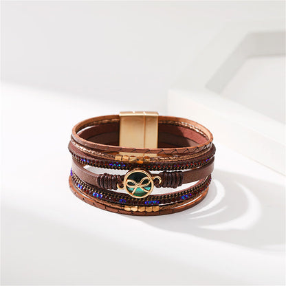 Brown Polystyrene and Cubic Zirconia 18K Gold-Plated Embellished Layered Bracelet, gold bracelet for women, side view
