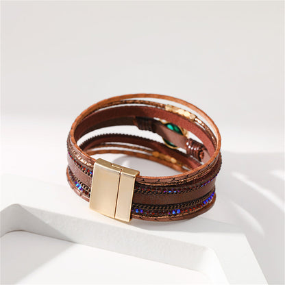 Brown Polystyrene and Cubic Zirconia 18K Gold-Plated Embellished Layered Bracelet, gold bracelet for women, styled look