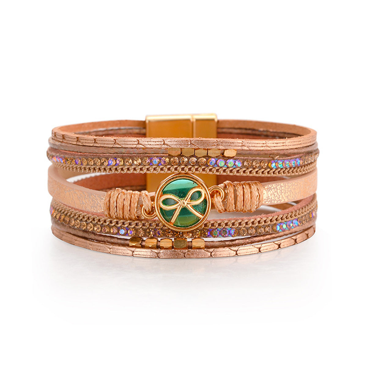 Cubic Zirconia and Polystyrene 18K Gold-Plated Multi-Strand Bracelet, gold bracelet for women, front view