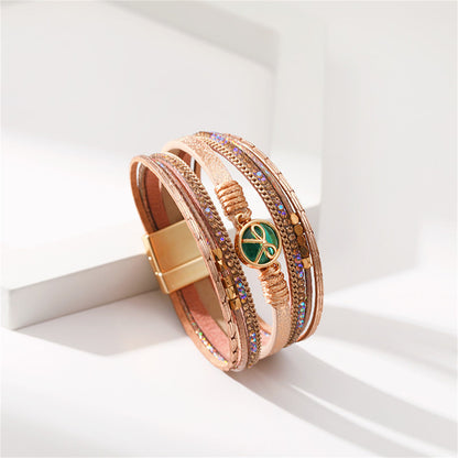 Cubic Zirconia and Polystyrene 18K Gold-Plated Multi-Strand Bracelet, gold bracelet for women, detail close-up