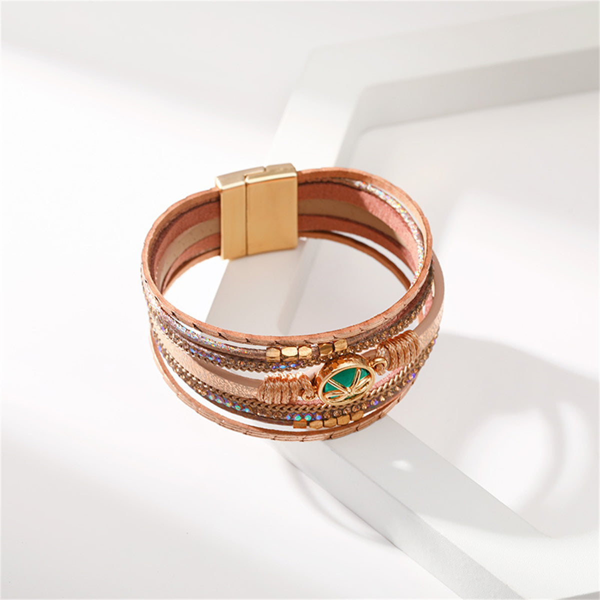 Cubic Zirconia and Polystyrene 18K Gold-Plated Multi-Strand Bracelet, gold bracelet for women, lifestyle look