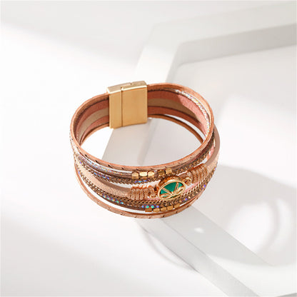 Cubic Zirconia and Polystyrene 18K Gold-Plated Multi-Strand Bracelet, gold bracelet for women, lifestyle look