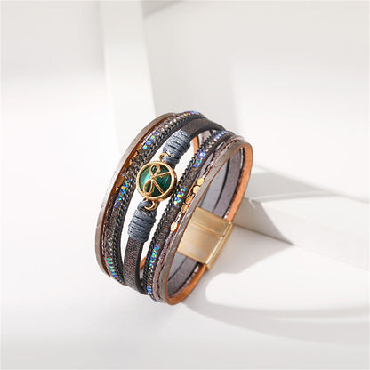 Teal Polystyrene and Cubic Zirconia 18K Gold-Plated Bow Layered Bracelet, gold bracelet for women, detail close-up
