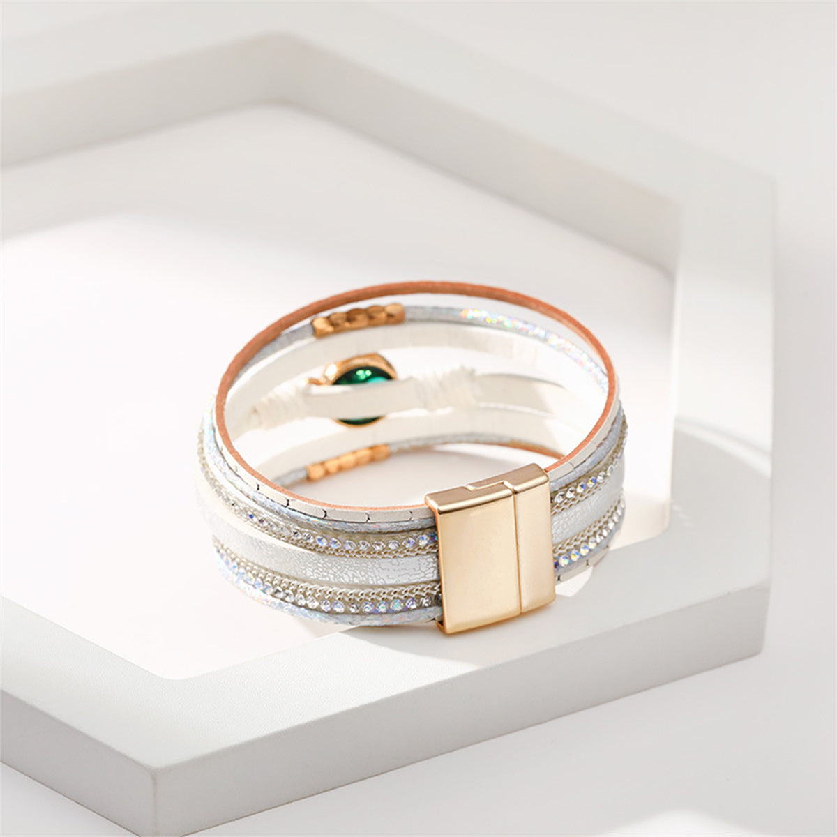 White Polystyrene & Resin 18K Gold-Plated Bow Multi-Strand Magnetic Bracelet