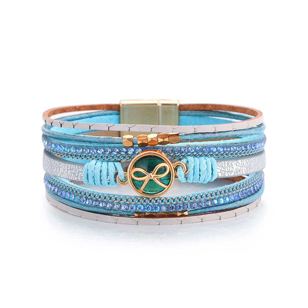 Blue Cubic Zirconia & Polystyrene 18K Gold-Plated Multi-Strand Bracelet