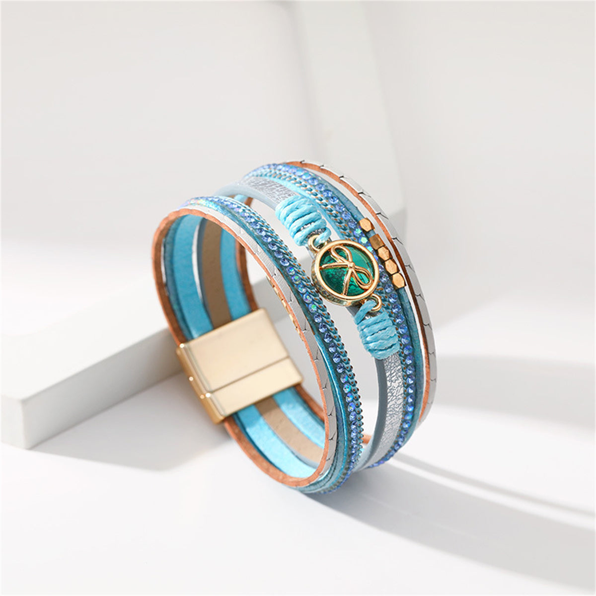 Blue Cubic Zirconia & Polystyrene 18K Gold-Plated Multi-Strand Bracelet