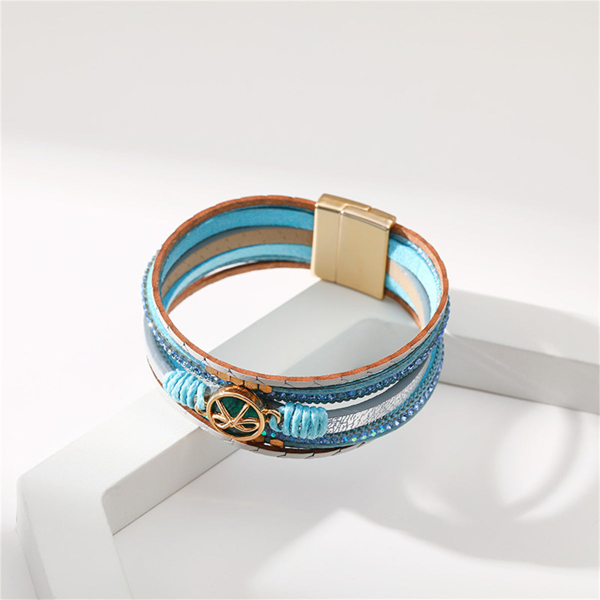 Blue Cubic Zirconia & Polystyrene 18K Gold-Plated Multi-Strand Bracelet