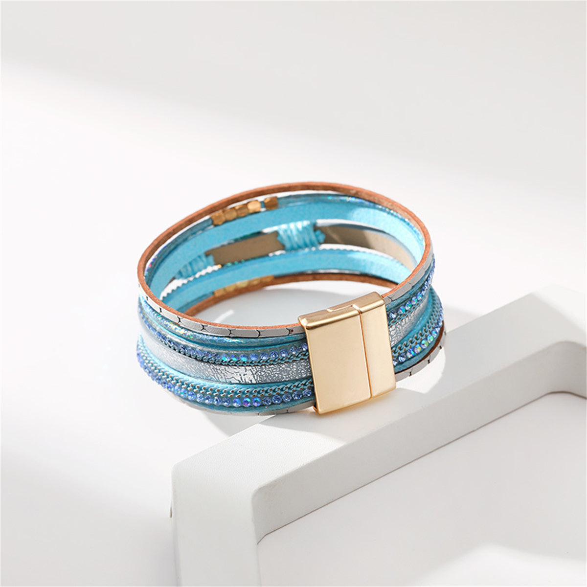 Blue Cubic Zirconia & Polystyrene 18K Gold-Plated Multi-Strand Bracelet