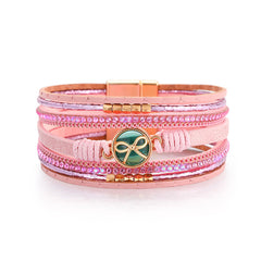Cubic Zirconia & Pink Polystyrene 18K Gold-Plated Multi-Strand Bracelet