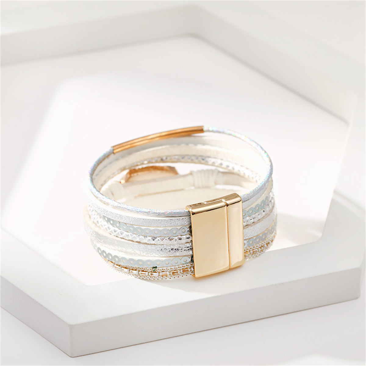 White Polystyrene & Resin 18K Gold-Plated Multi-Strand Bracelet