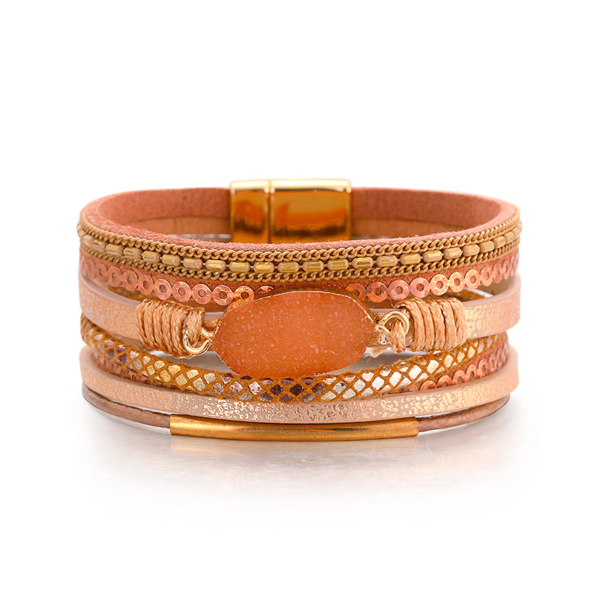 Coral Polystyrene & Resin 18K Gold-Plated Druzy Stacked Bracelet