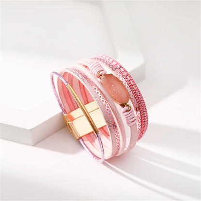 Pink Polystyrene and Resin 18K Gold-Plated Multi-Strand Bracelet, gold bracelet for women, detail close-up