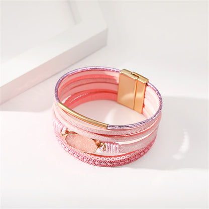 Pink Polystyrene and Resin 18K Gold-Plated Multi-Strand Bracelet, gold bracelet for women, botanical inspired, lifestyle look