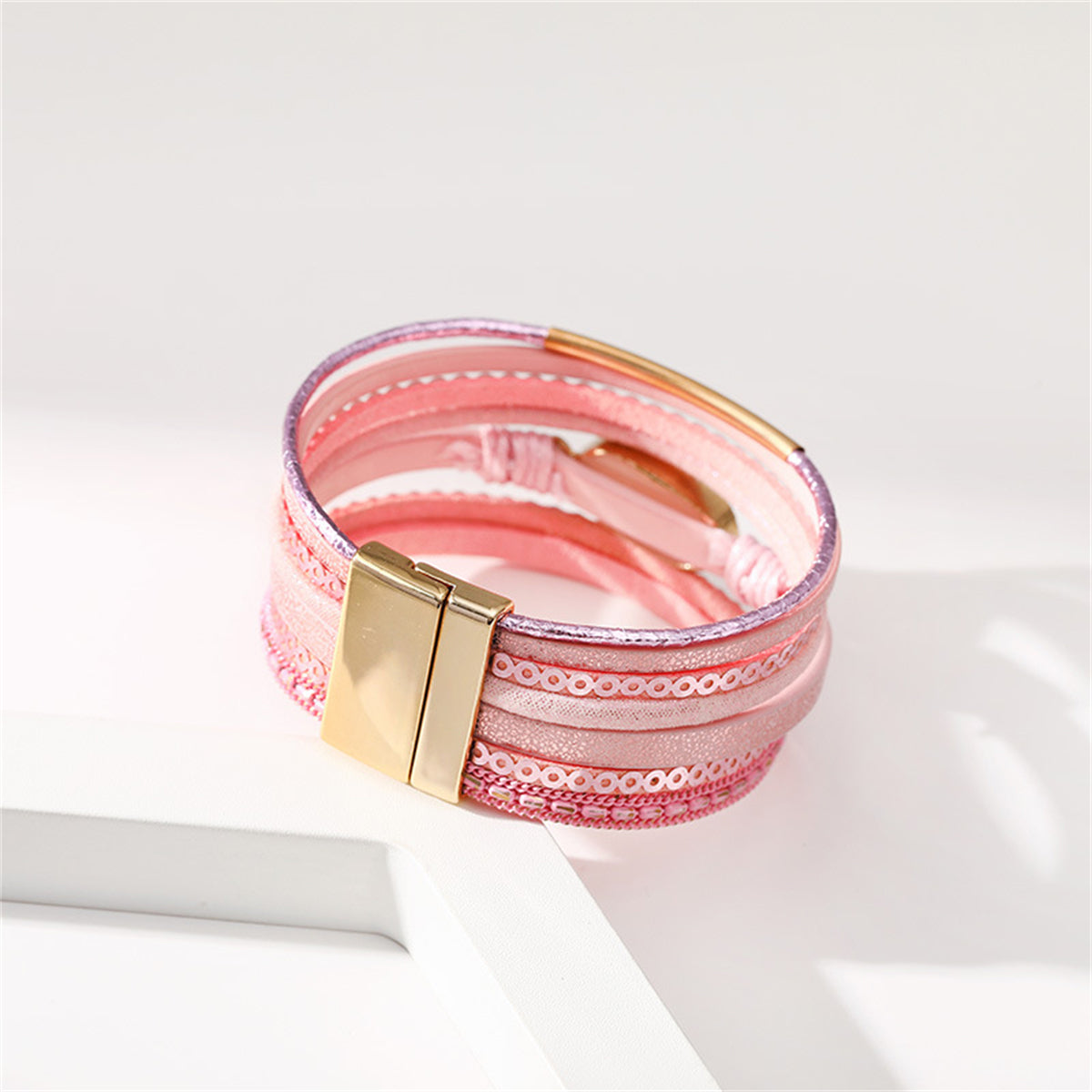 Pink Polystyrene and Resin 18K Gold-Plated Multi-Strand Bracelet, gold bracelet for women, botanical inspired, styled look