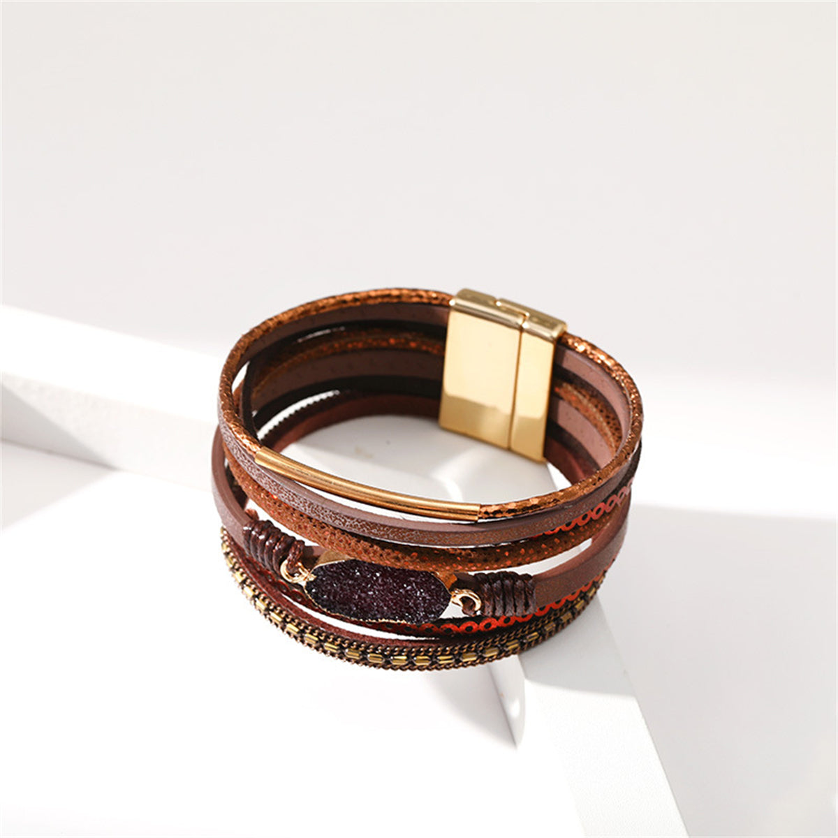 Brown Polystyrene & Resin 18K Gold-Plated Multi-Strand Bracelet