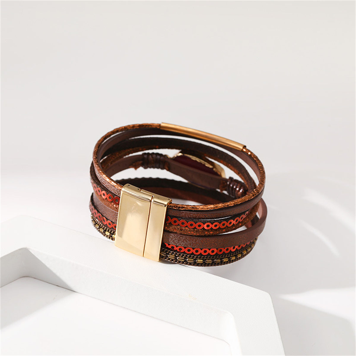 Brown Polystyrene & Resin 18K Gold-Plated Multi-Strand Bracelet