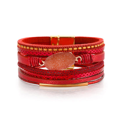 Red Polystyrene and Resin 18K Gold-Plated Druzy Stacked Bracelet, gold bracelet for women, front view