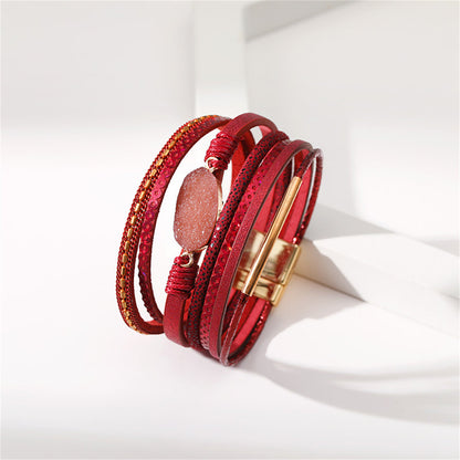 Red Polystyrene and Resin 18K Gold-Plated Druzy Stacked Bracelet, gold bracelet for women, detail close-up