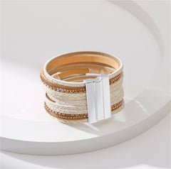 Cubic Zirconia & Beige Polystyrene Round Stacked Bracelet