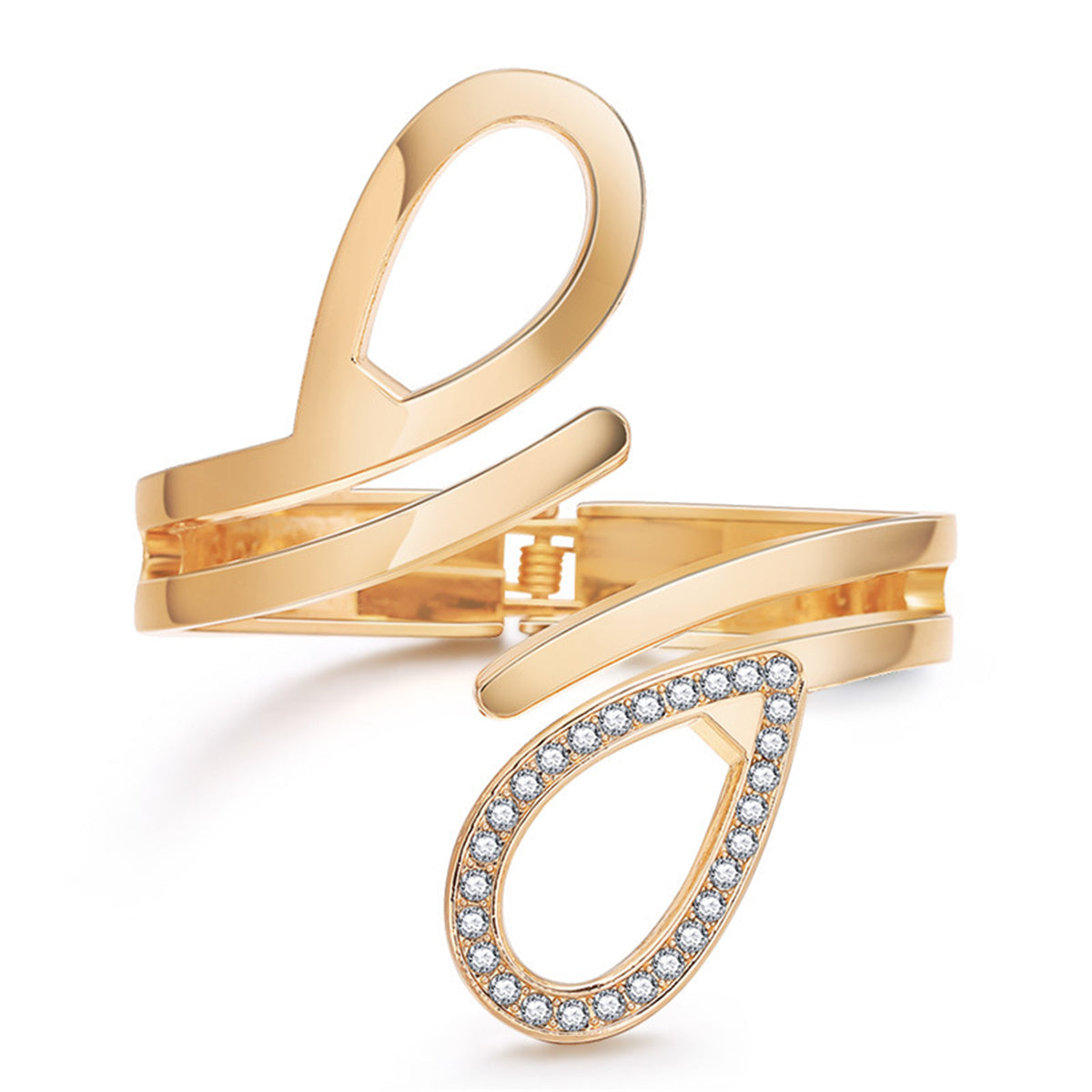 Cubic Zirconia & 18K Gold-Plated Drop Open Bypass Hinge Bangle